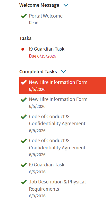 Piedmont onboarding portal task list showing pending and completed tasks.